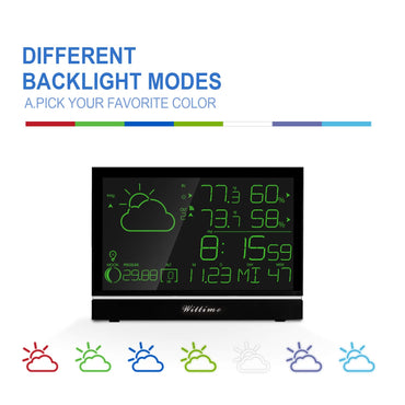 Wittime 2075 Wetterstation, Innen- und Außenthermometer – Wetterstation für zu Hause mit 7 umschaltbaren Farben, Temperatur- und Luftfeuchtigkeitsmesser, Temperatur- und Zeitalarm, 19,1 cm Display