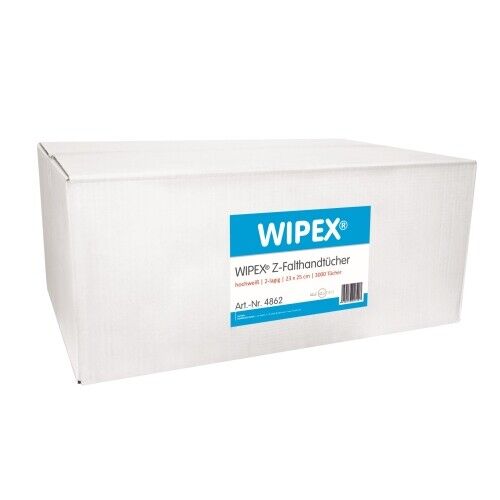 WIPEX Falthandtücher Z-Faltung Karton 20x250 Tücher 23x25cm weiß Nordvlies 4862