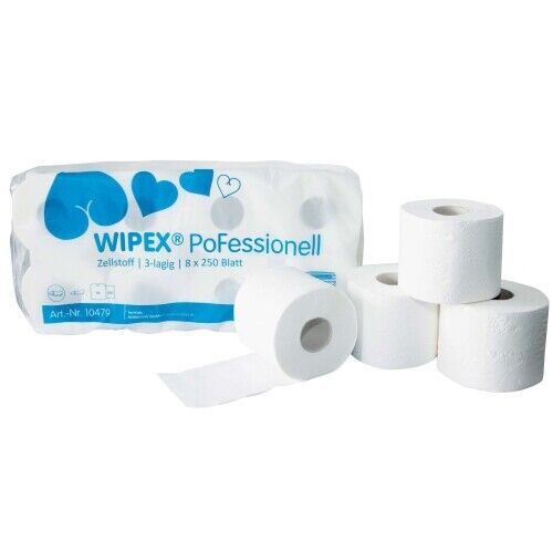 56 X WIPEX Toilettenpapier 3 lagig 56 Rollen hochweiß 250 Blatt