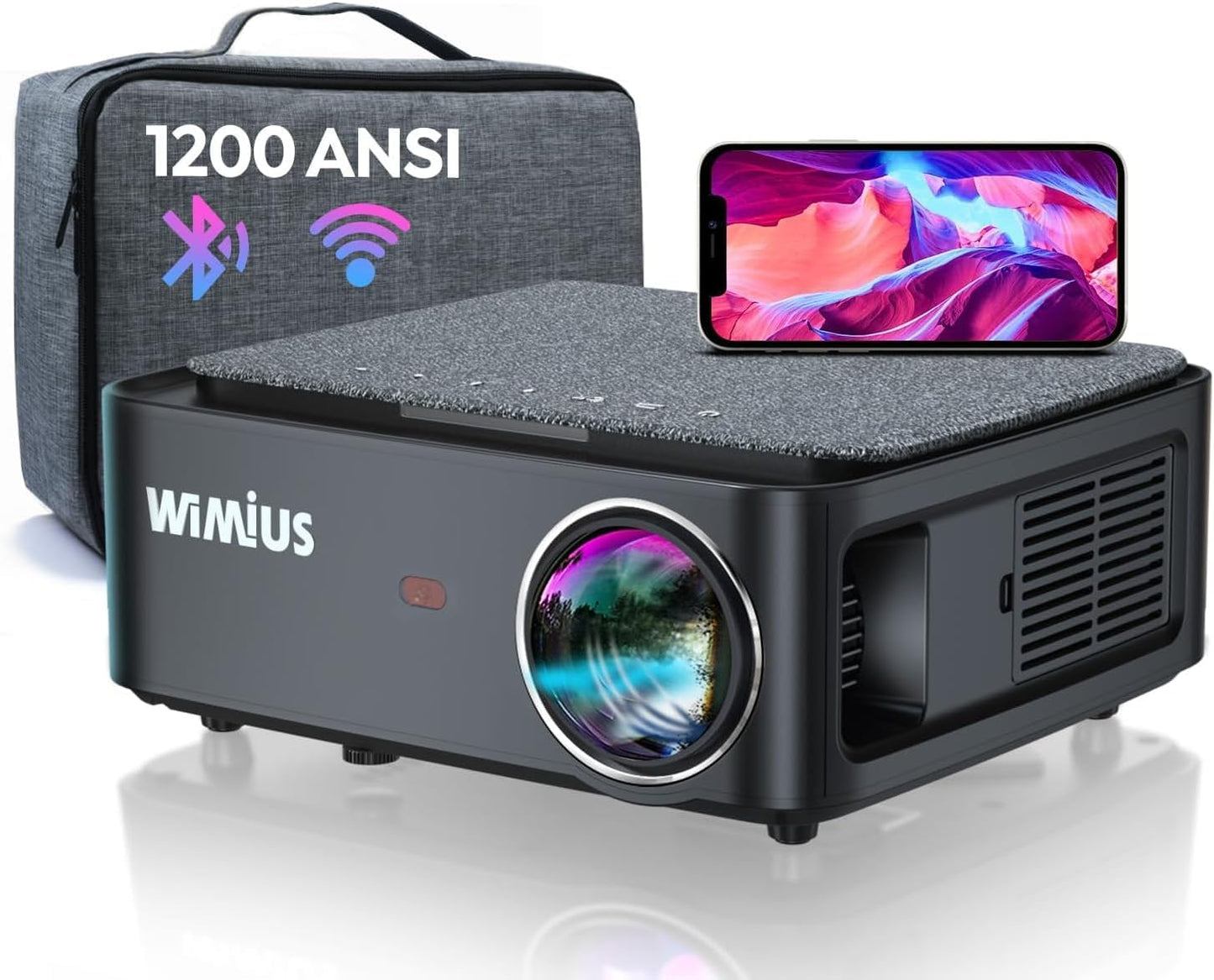 Wimius Beamer, Full HD 1080P 1200 ANSI Lumen 5G WiFi Bluetooth Beamer 4K Heimkino