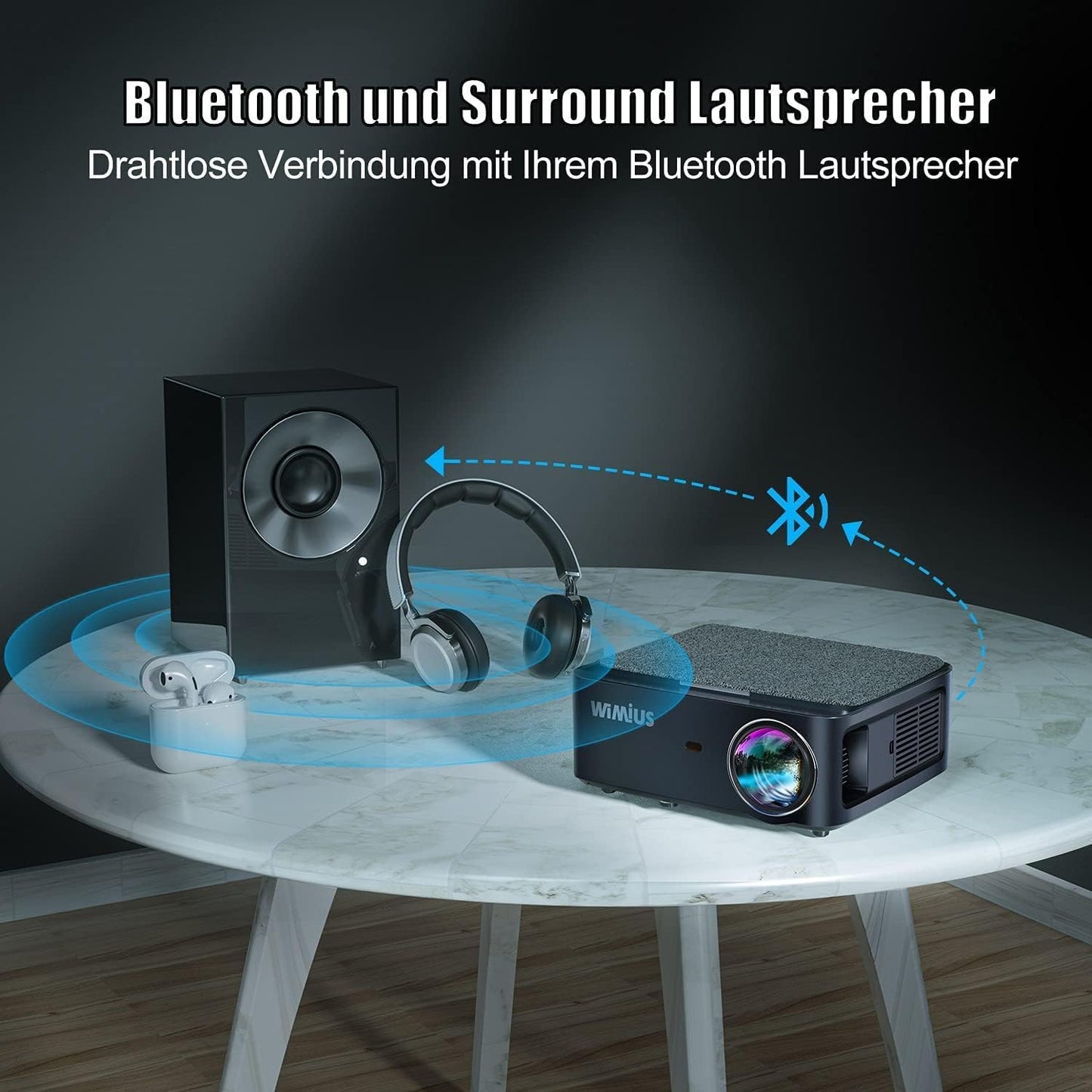 Wimius Beamer, Full HD 1080P 1200 ANSI Lumen 5G WiFi Bluetooth Beamer 4K Heimkino