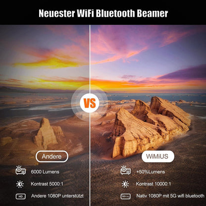 Wimius Beamer, Full HD 1080P 1200 ANSI Lumen 5G WiFi Bluetooth Beamer 4K Heimkino