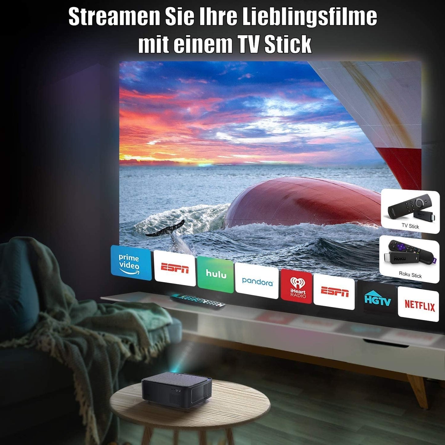 Wimius Beamer, Full HD 1080P 1200 ANSI Lumen 5G WiFi Bluetooth Beamer 4K Heimkino