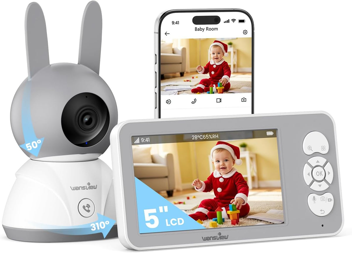 Wansview Babyphone mit Kamera 2,4/5 GHz WLAN- 5" 1080P mit App, IR Nachtsicht,