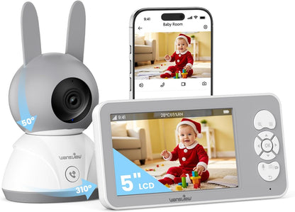 Wansview Babyphone mit Kamera 2,4/5 GHz WLAN- 5" 1080P mit App, IR Nachtsicht,