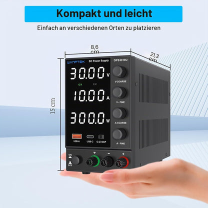 WANPTEK Labornetzteil Regelbar 120V 3A mit OCP-Schutz/USB-A/Type-C Schnellladeanschluss,