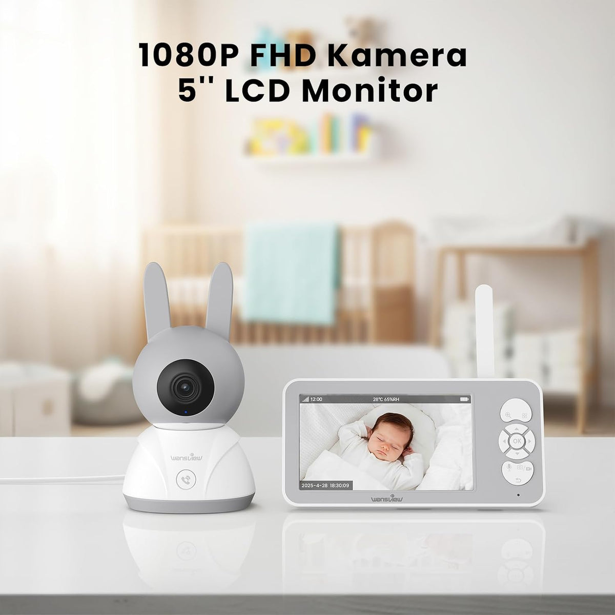 Wansview Babyphone mit Kamera 2,4/5 GHz WLAN- 5" 1080P mit App, IR Nachtsicht,