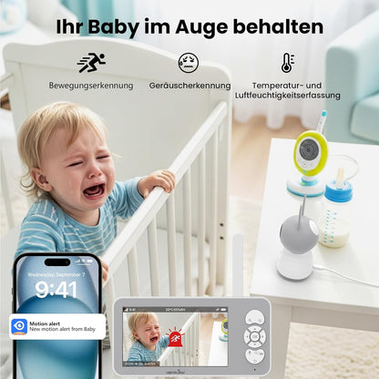 Wansview Babyphone mit Kamera 2,4/5 GHz WLAN- 5" 1080P mit App, IR Nachtsicht,
