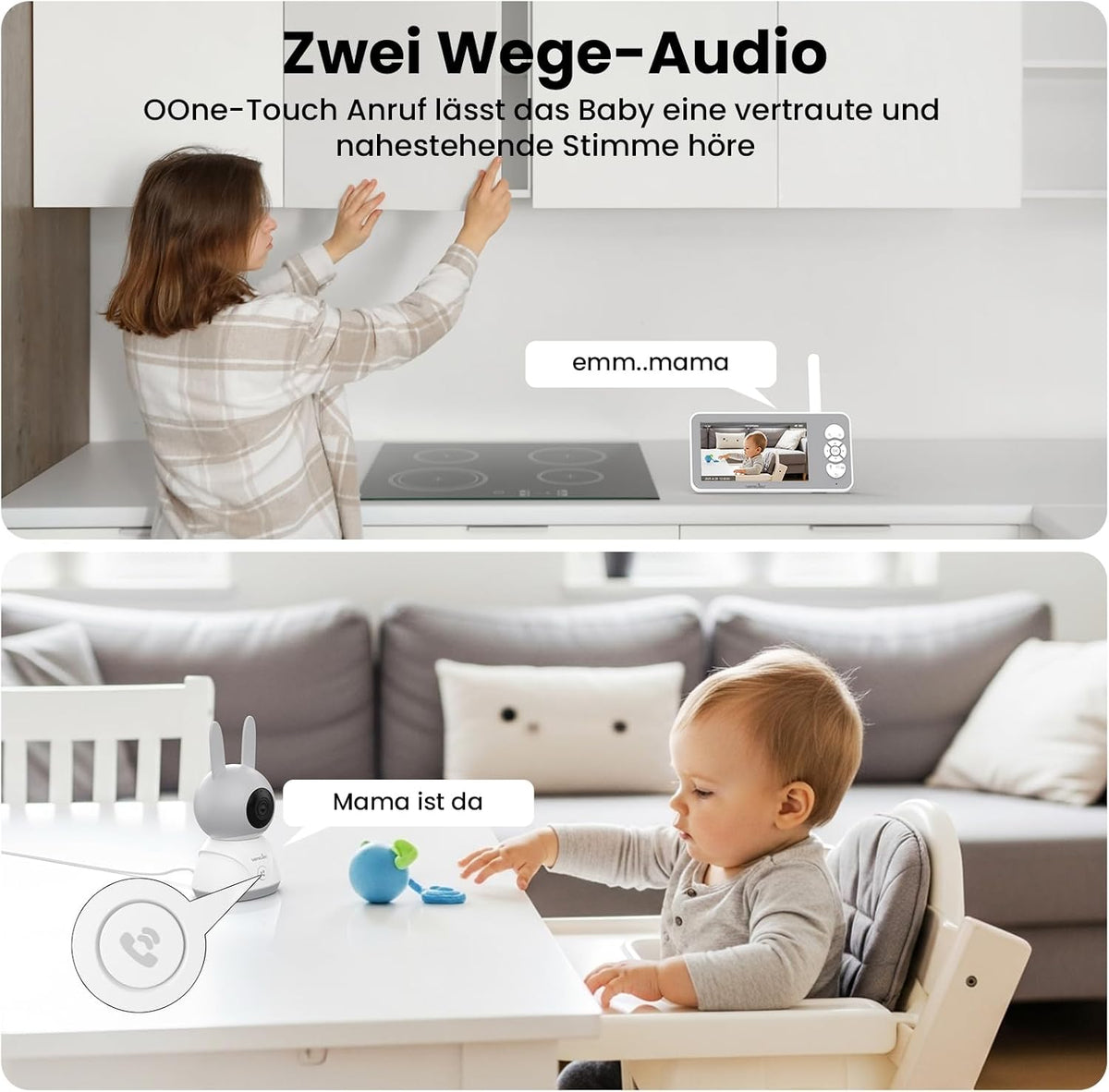 Wansview Babyphone mit Kamera 2,4/5 GHz WLAN- 5" 1080P mit App, IR Nachtsicht,
