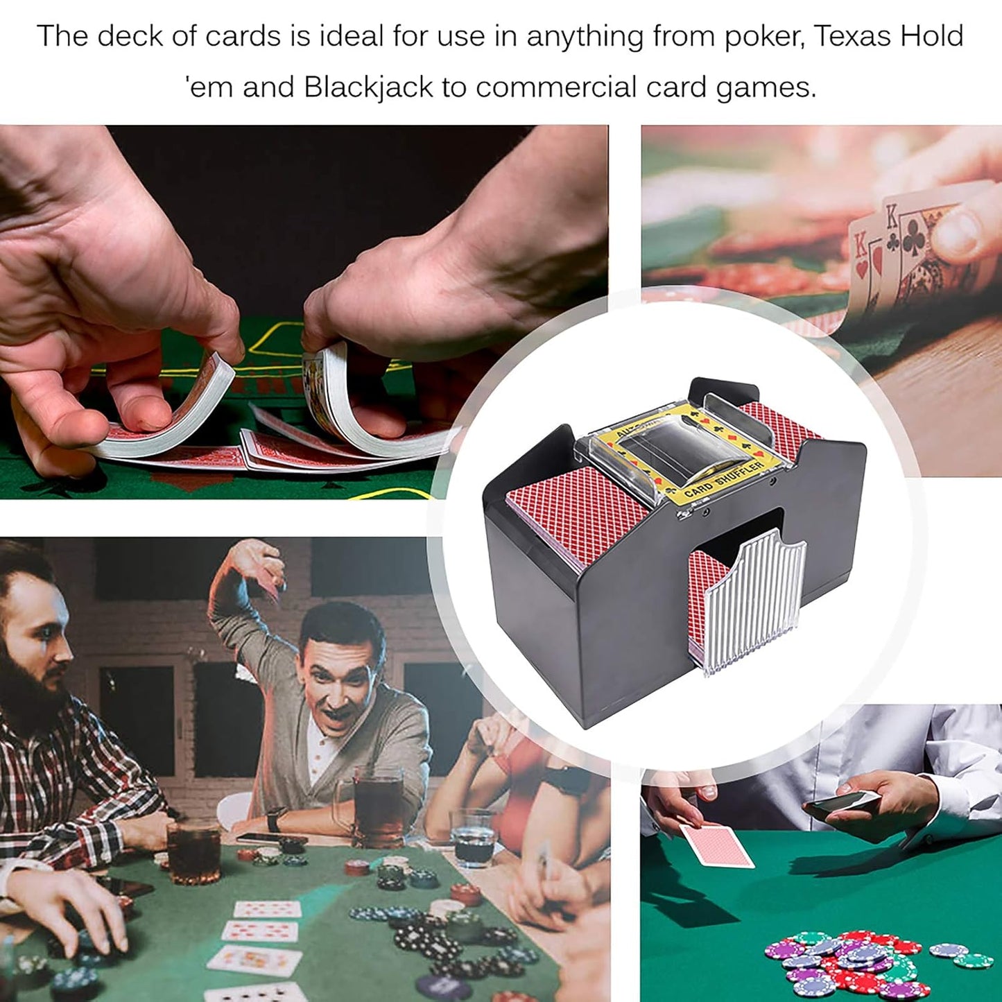 Wowlela Card Shuffler, Automatische Kartenmischmaschine 4 Deck für Poker, Rommé, UNO, Texas Holdem und Blackjack