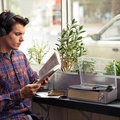 WOCKODER Plattenspieler, kabellos, tragbar, LP-Phonograph mit eingebauten Stereo-Lautsprechern, 3-Gang-Gang-Riemenantrieb, Plattenspieler aus Vinyl mit Lautsprechern