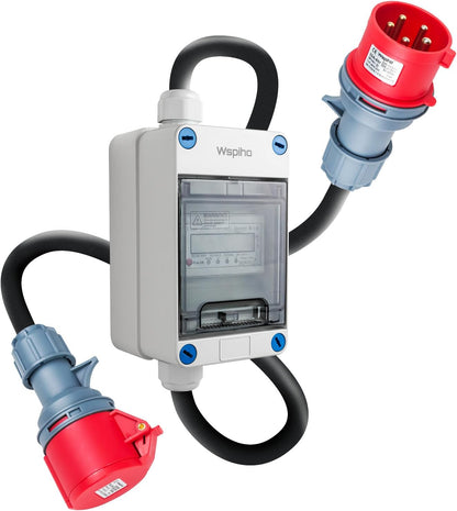 Wsphio 32A Mobiler Digitaler Stromzähler 3 Phasen mit LED,CEE Adapter 32A auf 32A
