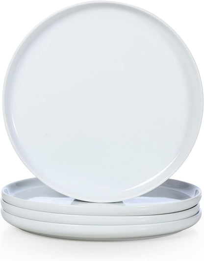 WishDeco Speiseteller Groß 4er Set, Kuchenteller Weiss 25 cm, Keramik Frühstücksteller