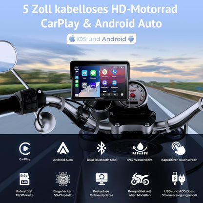 Wonsidary Kabelloses Motorrad CarPlay  Apple CarPlay & Android Auto W522 5 Zoll IP67