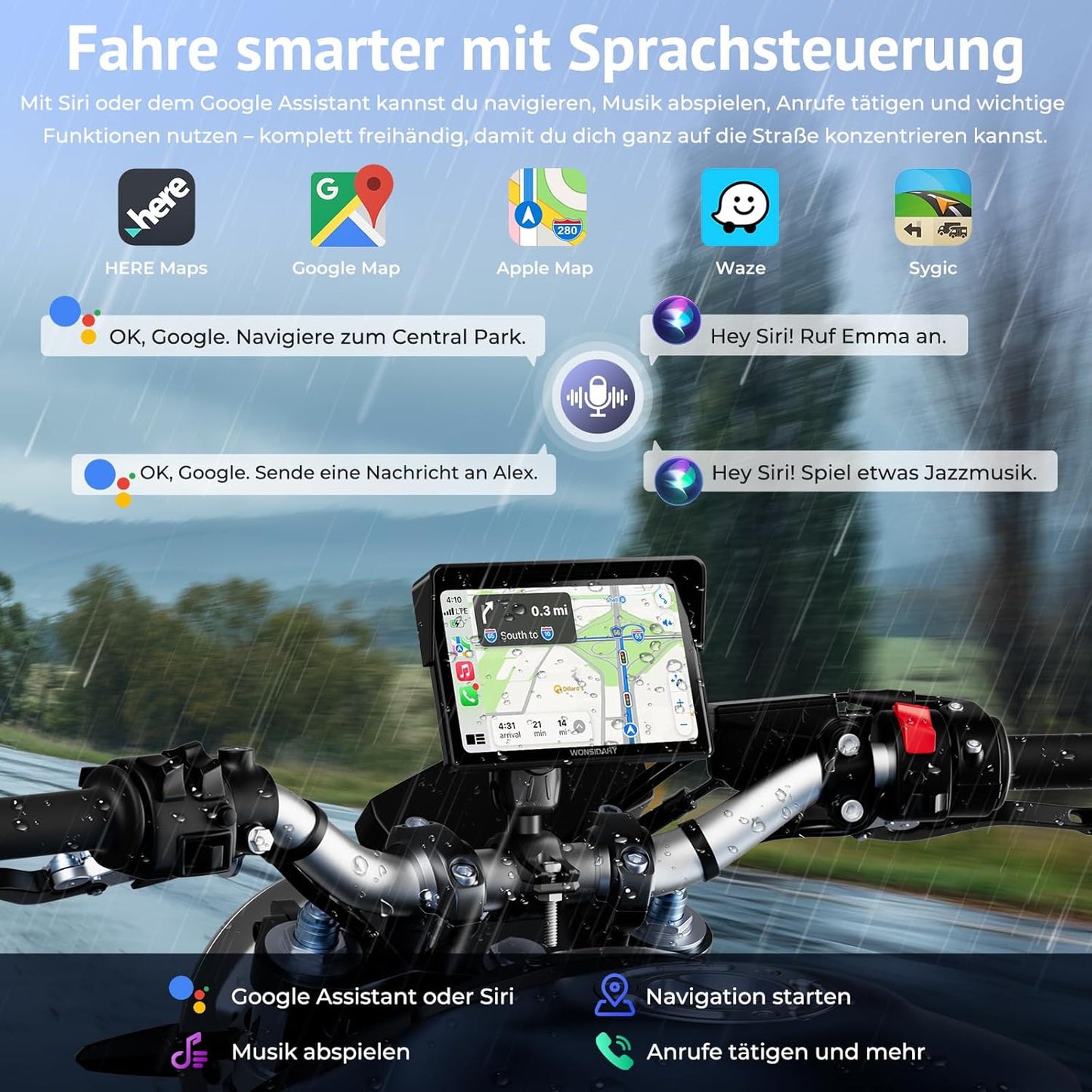 Wonsidary Kabelloses Motorrad CarPlay  Apple CarPlay & Android Auto W522 5 Zoll IP67