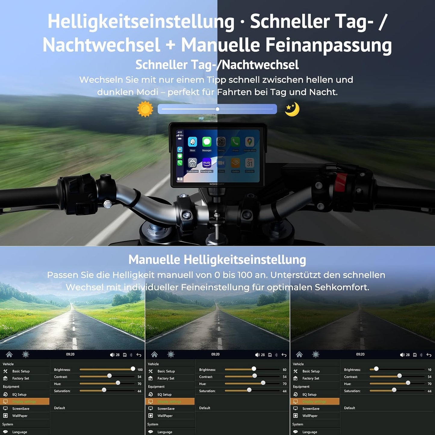 Wonsidary Kabelloses Motorrad CarPlay  Apple CarPlay & Android Auto W522 5 Zoll IP67