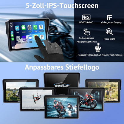 Wonsidary Kabelloses Motorrad CarPlay  Apple CarPlay & Android Auto W522 5 Zoll IP67