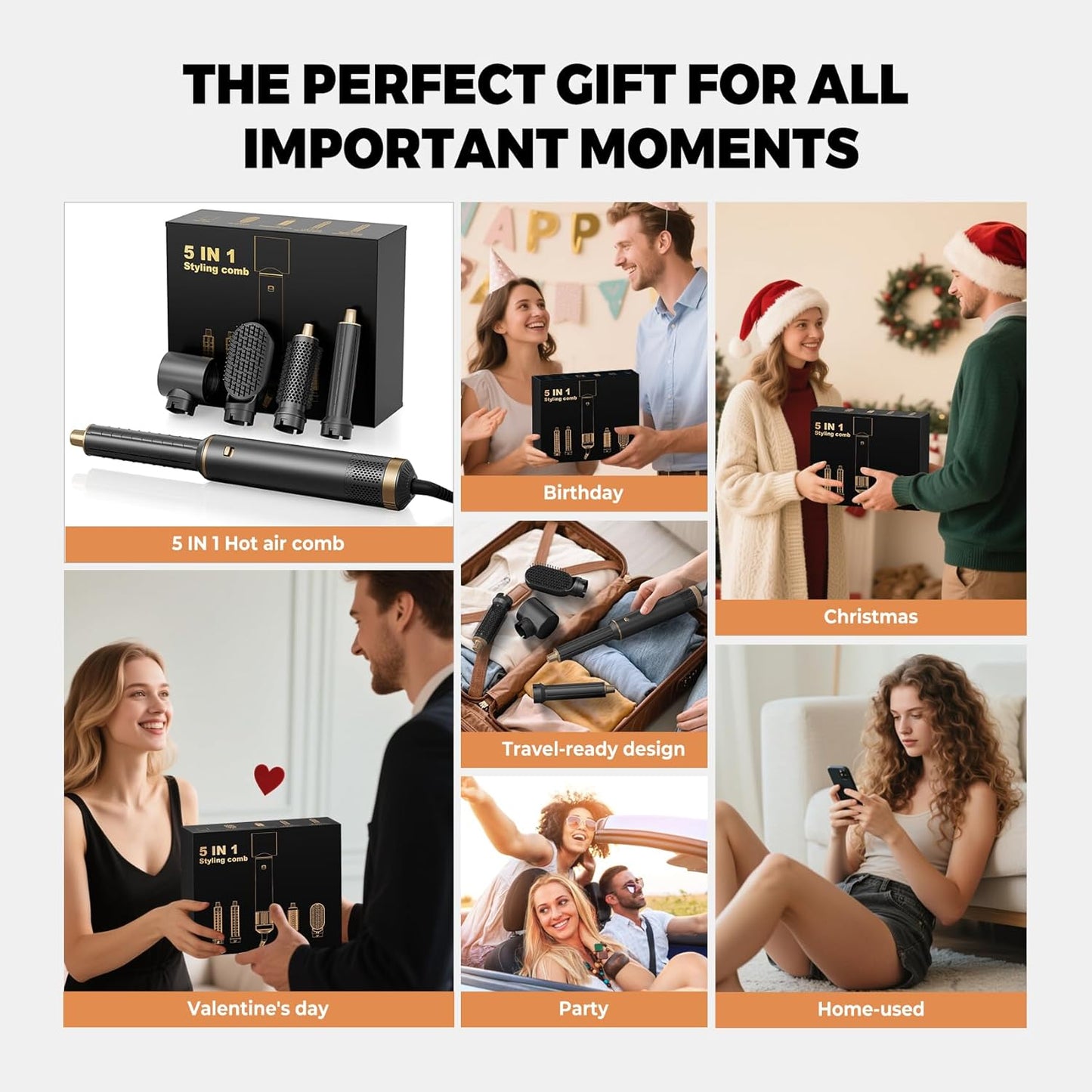 Airstyler 5 in 1 Hairstyler WT638 mit Air Lockenstab Föhn Heißluftbürste Schwarz/Gold