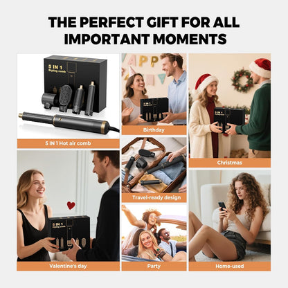 Airstyler 5 in 1 Hairstyler WT638 mit Air Lockenstab Föhn Heißluftbürste Schwarz/Gold