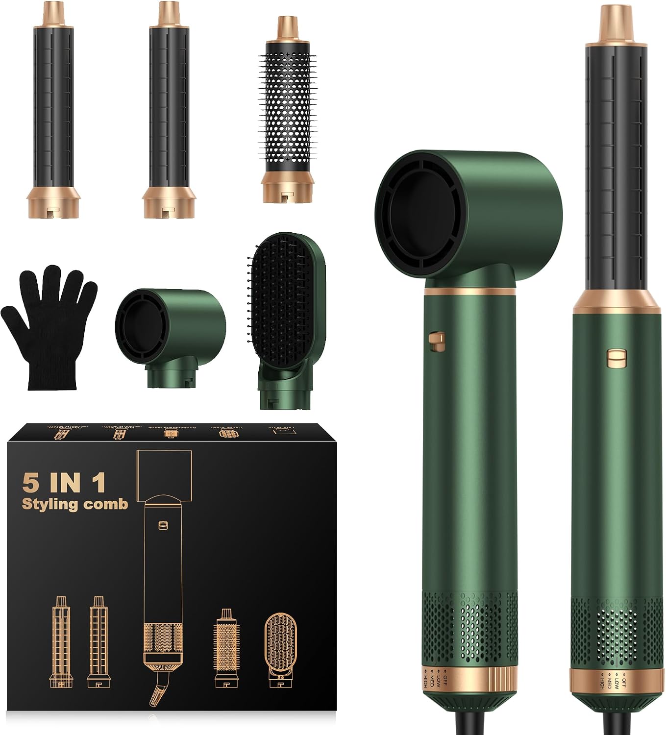 Airstyler 5 in 1 Hairstyler WT638 mit Air Lockenstab Föhn Heißluftbürste Grün