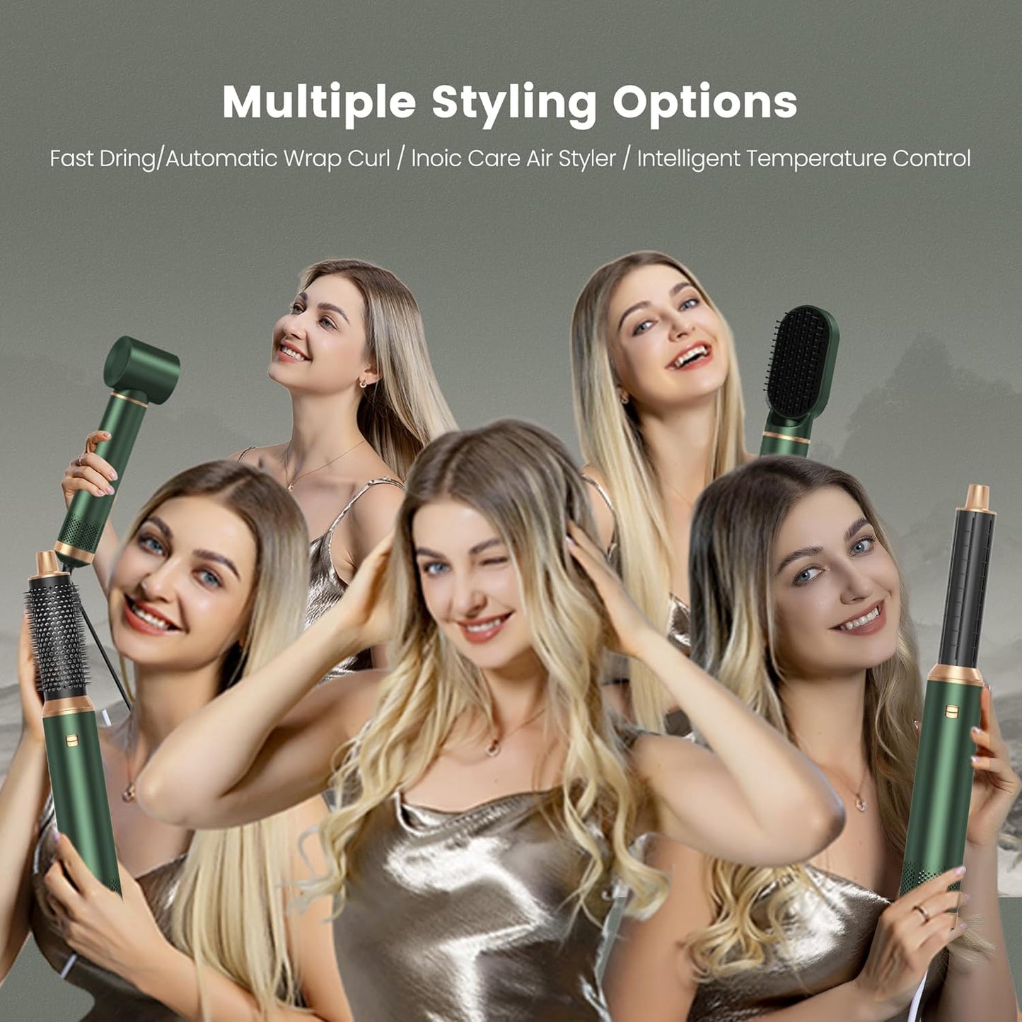 Airstyler 5 in 1 Hairstyler WT638 mit Air Lockenstab Föhn Heißluftbürste Grün
