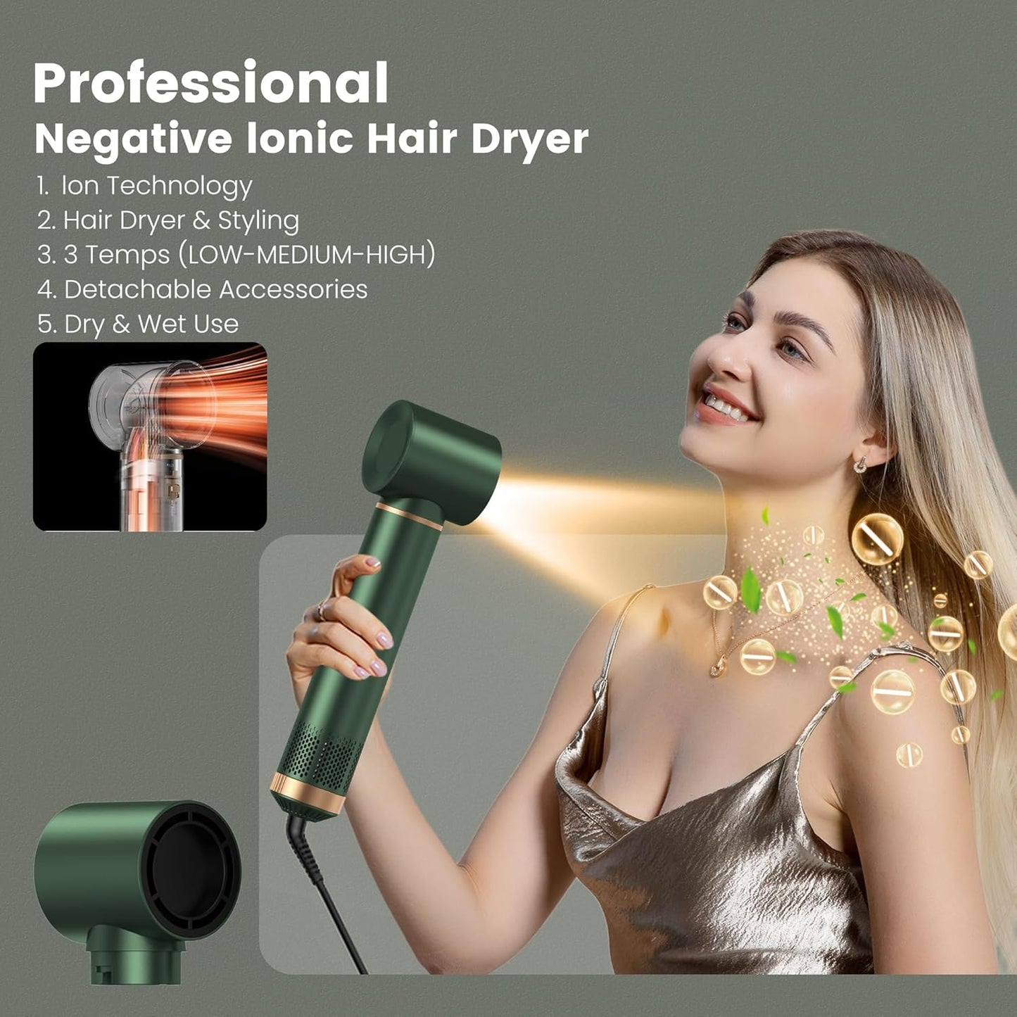 Airstyler 5 in 1 Hairstyler WT638 mit Air Lockenstab Föhn Heißluftbürste Grün