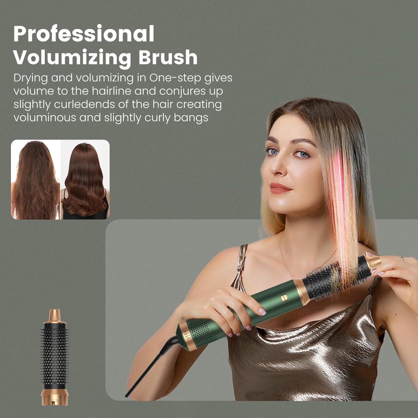 Airstyler 5 in 1 Hairstyler WT638 mit Air Lockenstab Föhn Heißluftbürste Grün