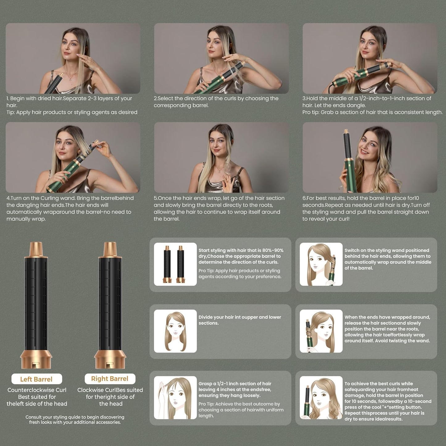 Airstyler 5 in 1 Hairstyler WT638 mit Air Lockenstab Föhn Heißluftbürste Grün