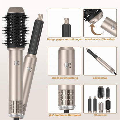 Airstyler 6 in 1 Hairstyler WT-632  1000W mit Air Lockenstäbe Warmluftbürste Föhn..Gold