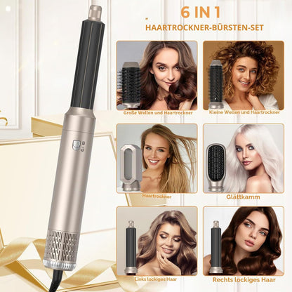 Airstyler 6 in 1 Hairstyler WT-632  1000W mit Air Lockenstäbe Warmluftbürste Föhn..Gold