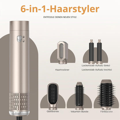 Airstyler 6 in 1 Hairstyler WT-632  1000W mit Air Lockenstäbe Warmluftbürste Föhn..Gold
