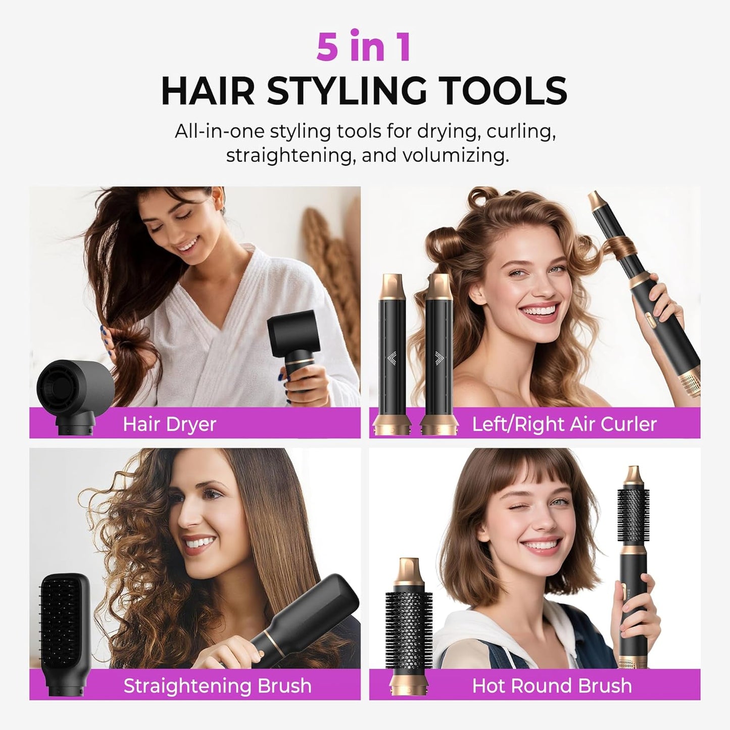 Hairstyler 5 in 1 Airstyler WT665 Haarstyler Luft Lockenstab Föhn Thermal Brush Glättbürste Set
