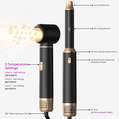 Hairstyler 5 in 1 Airstyler WT665 Haarstyler Luft Lockenstab Föhn Thermal Brush Glättbürste Set
