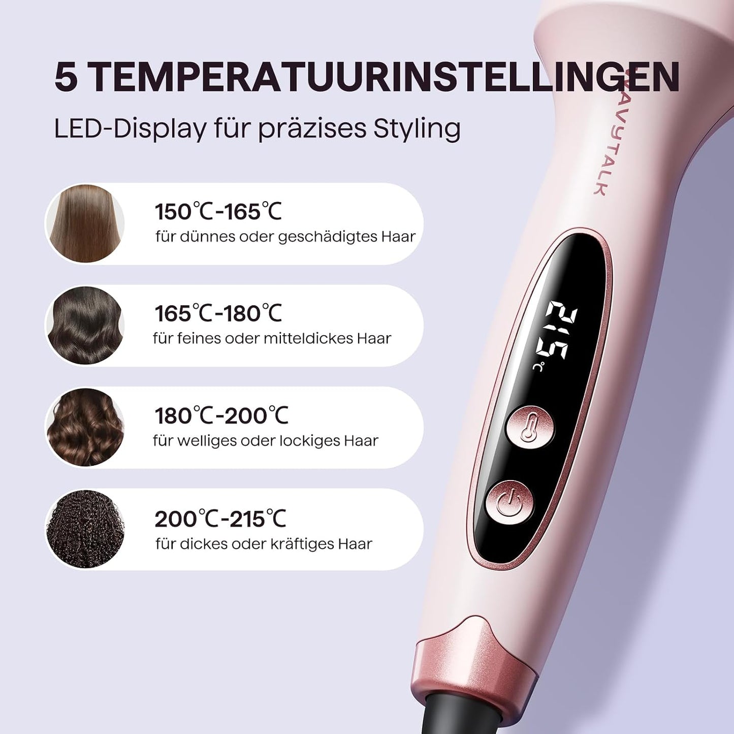 Wavytalk Thermobürste Rundbürste Blowout Boost 38 mm, 5 Temp Rosa