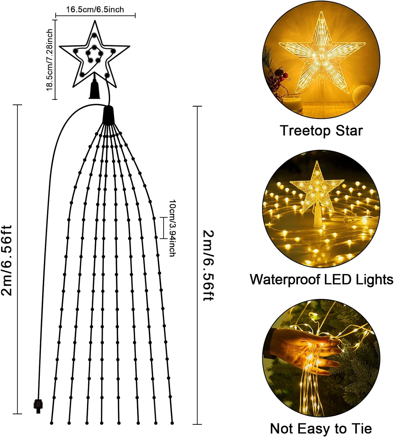 Briquet LED pour le réveillon de Noël, 9 x 2 m, USB, avec 193 LED, 8 modes d'éclairage (blanc chaud) [Classe énergétique D]