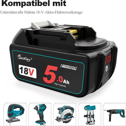 2X Waitley BL1850B 18V 5Ah Ersatzakku für Makita BL1830 BL1840 BL1850 BL1815 194205-3 LXT-400