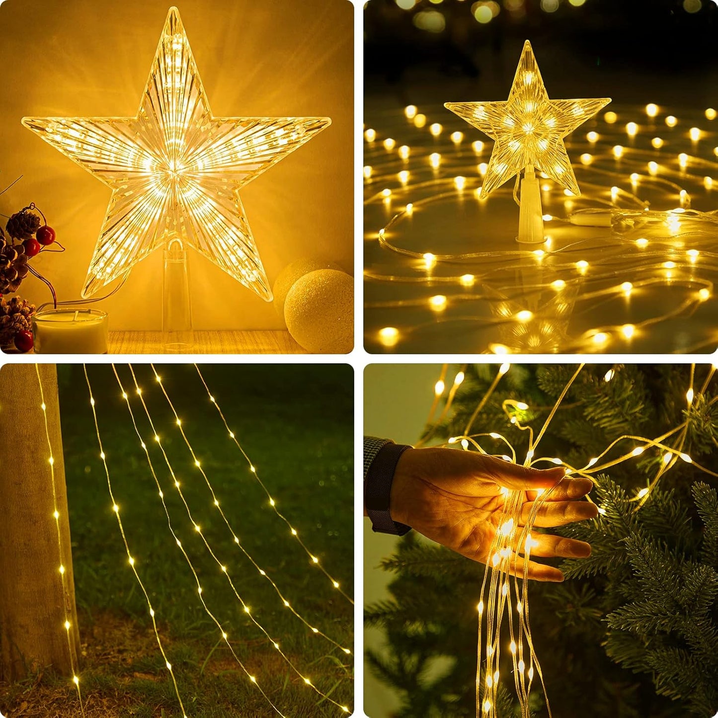 Briquet LED pour le réveillon de Noël, 9 x 2 m, USB, avec 193 LED, 8 modes d'éclairage (blanc chaud) [Classe énergétique D]