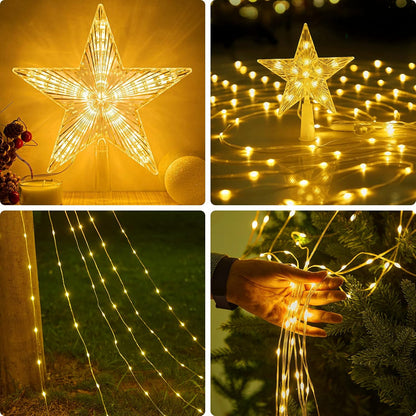 Briquet LED pour le réveillon de Noël, 9 x 2 m, USB, avec 193 LED, 8 modes d'éclairage (blanc chaud) [Classe énergétique D]