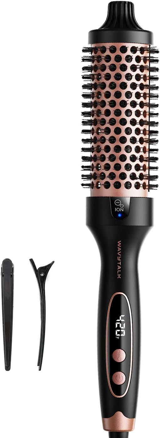 Wavytalk Blowout Boost Thermobürste, 3,8 cm Rundbürste Lockenstab Keramik Ionen 5 Temp.