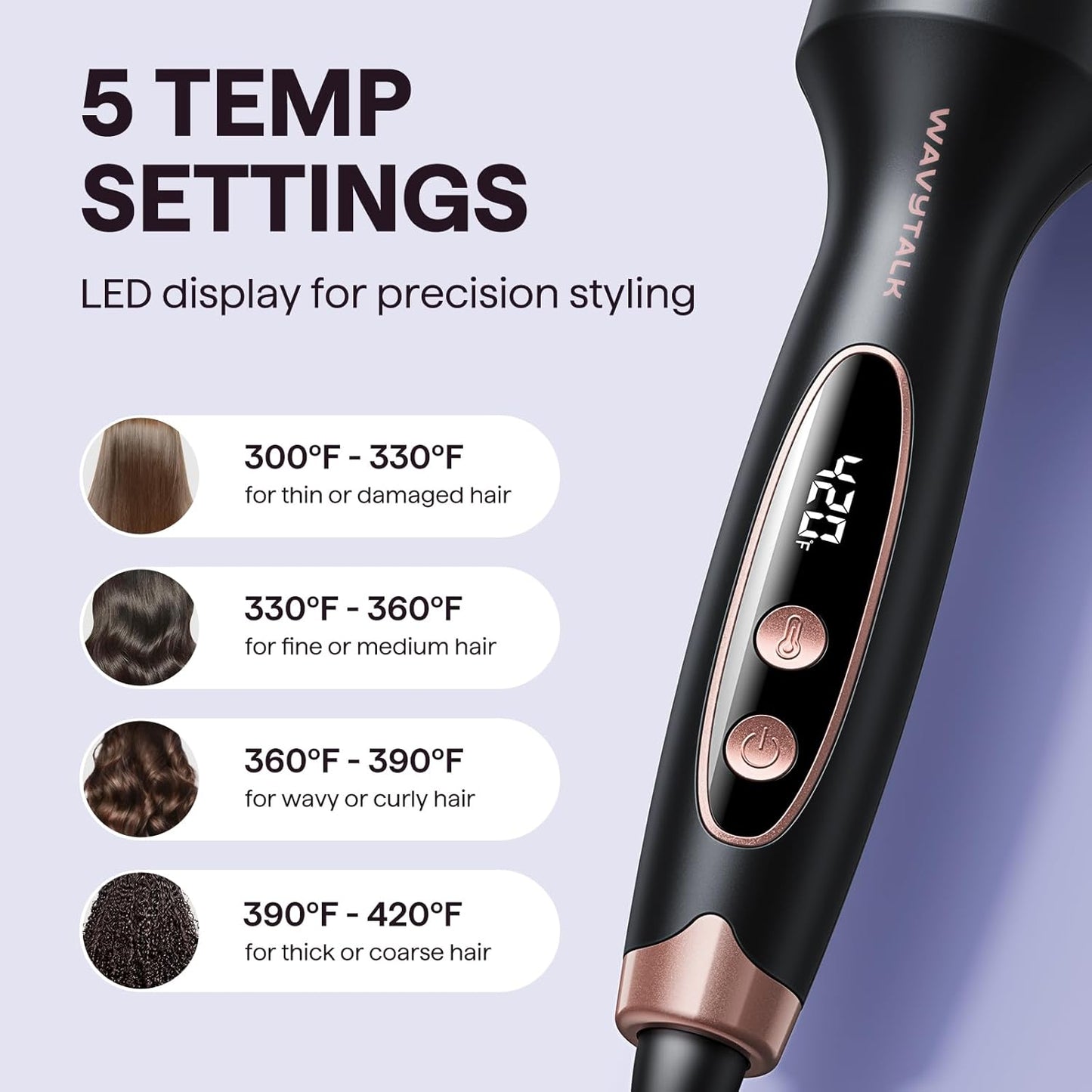 Wavytalk Blowout Boost Thermobürste, 3,8 cm Rundbürste Lockenstab Keramik Ionen 5 Temp.