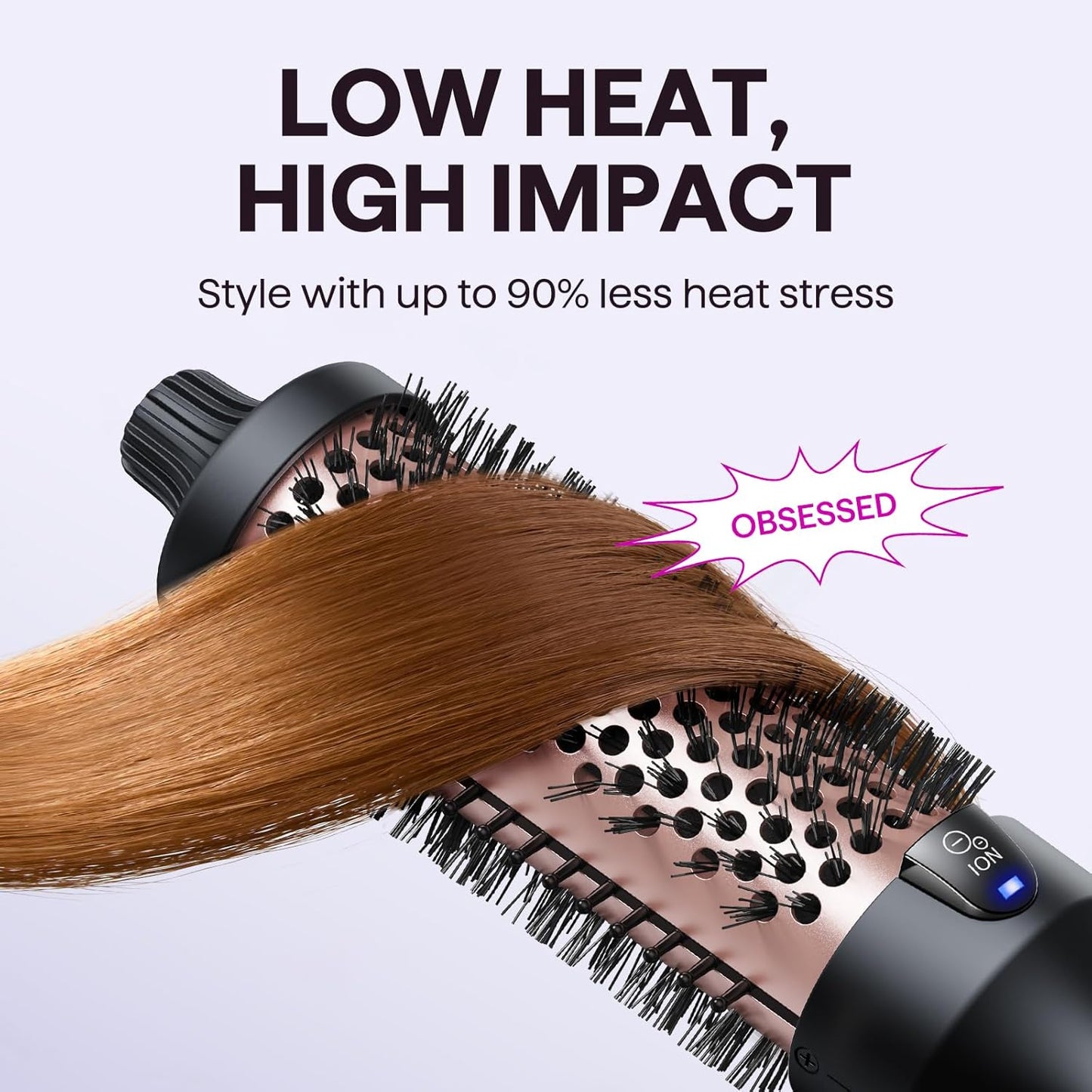 Wavytalk Blowout Boost Thermobürste, 3,8 cm Rundbürste Lockenstab Keramik Ionen 5 Temp.