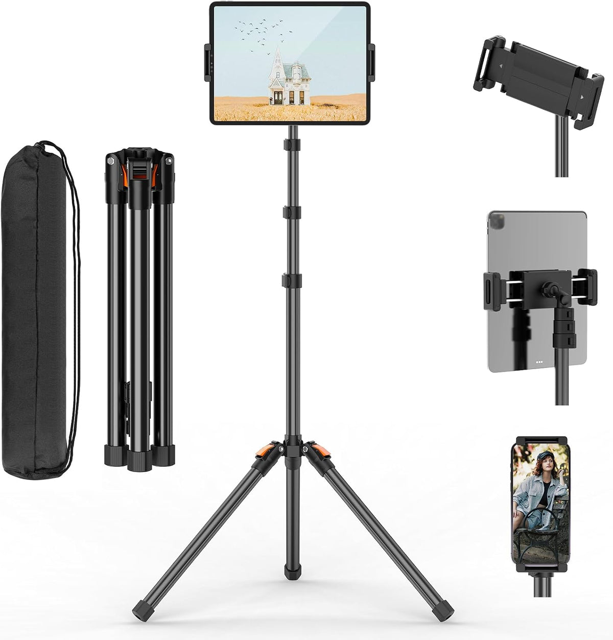 XXZU 182cm Tablet Halterung Stativ, 360° Drehbar Tabletständer Handy Stativ