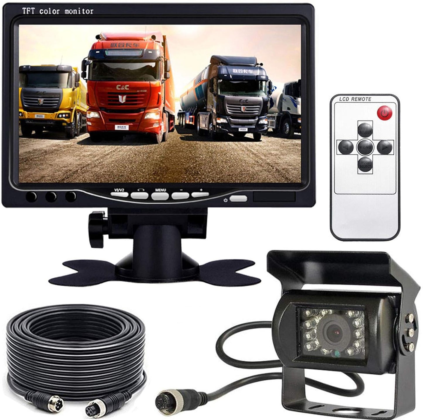 Rückfahrkamera, 4-polig, 12 V bis 24 V, 18 LEDs, IR-Nachtsicht, wasserdicht für Wohnmobil, Bus, LKW, Anhänger