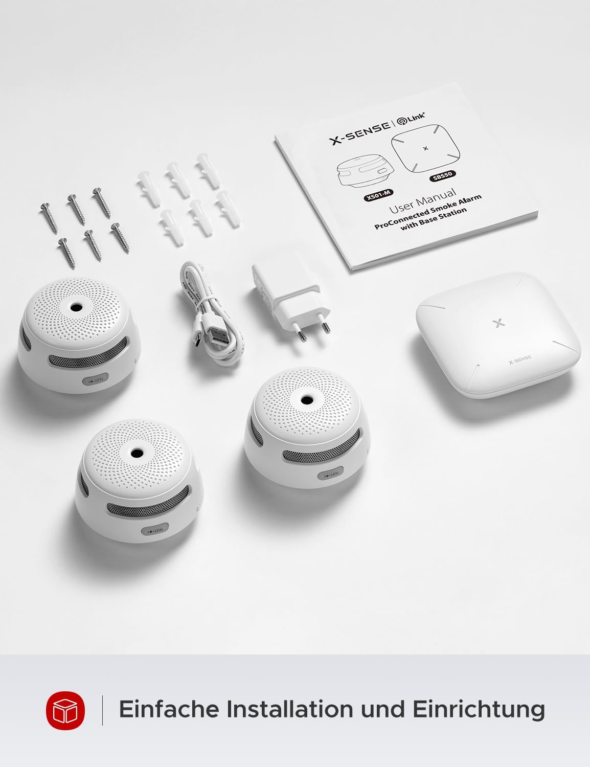 X-Sense Smart Rauchmelder XS01-M mit SBS50 Basisstation,Funkrauchmelder mit WLAN 3 Stück