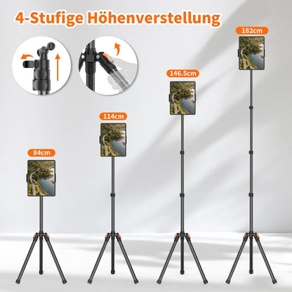 XXZU 182cm Tablet Halterung Stativ, 360° Drehbar Tabletständer Handy Stativ
