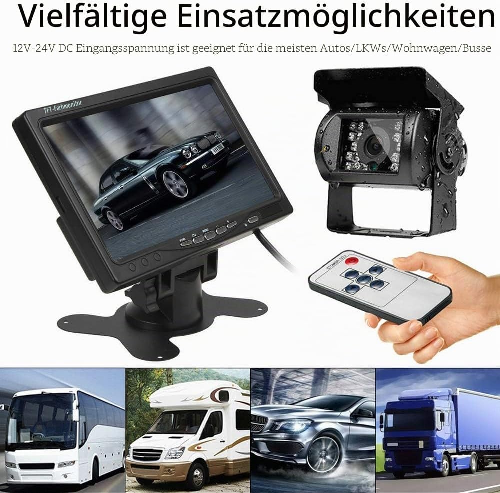 Rückfahrkamera, 4-polig, 12 V bis 24 V, 18 LEDs, IR-Nachtsicht, wasserdicht für Wohnmobil, Bus, LKW, Anhänger