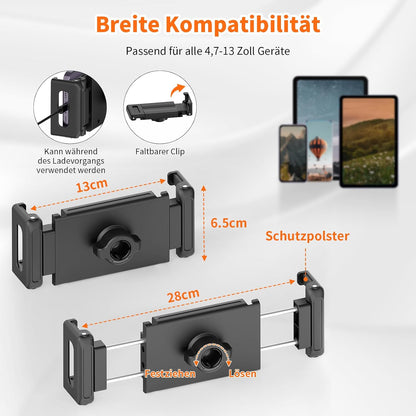 XXZU 182cm Tablet Halterung Stativ, 360° Drehbar Tabletständer Handy Stativ