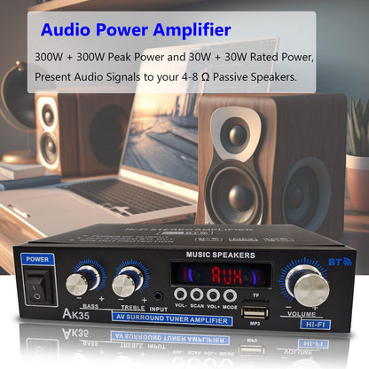 Bluetooth Mini Verstärker mit Netzteil, 2.0 Kanal 600 Watt Home Audio