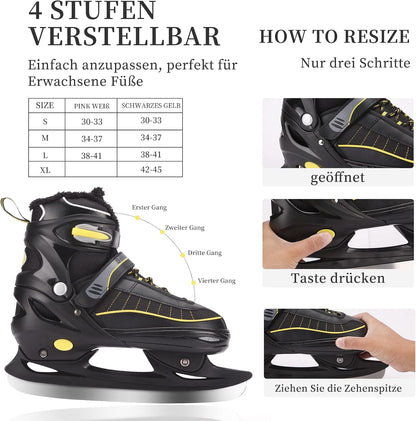 XIUWOUG Verstellbare Schlittschuhe  Edelstahlkufen Eishockey Skates, L(38-41)