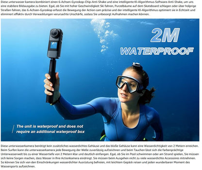 Xilecam Dual Screen Action Cam 4K 60FPS 2,2”-HD-Touchscreen, wasserdichte